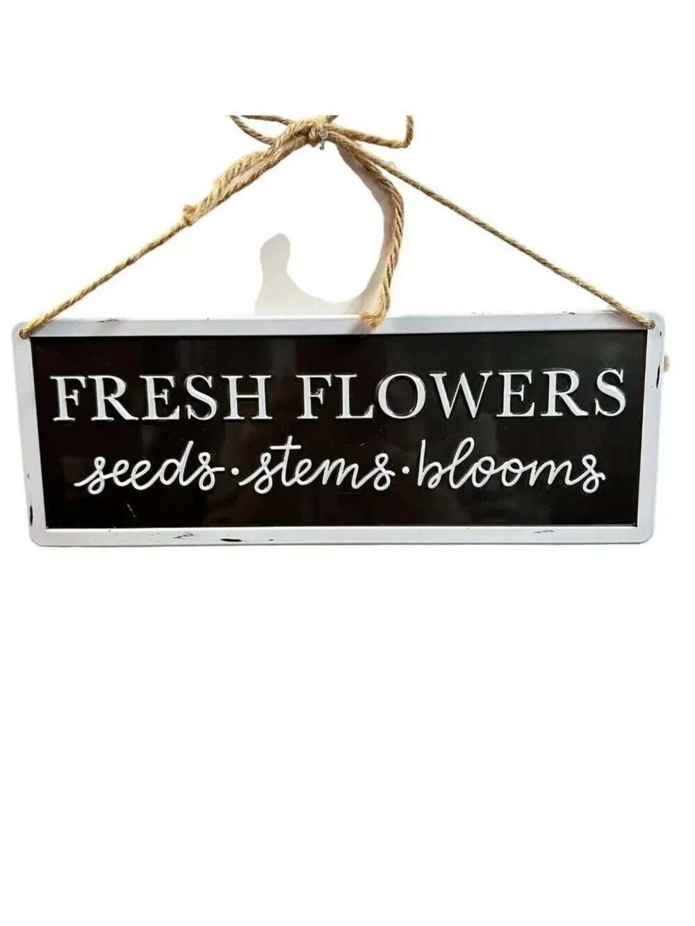 Farmhouse Flower Hanging Sign 11 Inch Metal Enamel Floral Rustic Decor Black